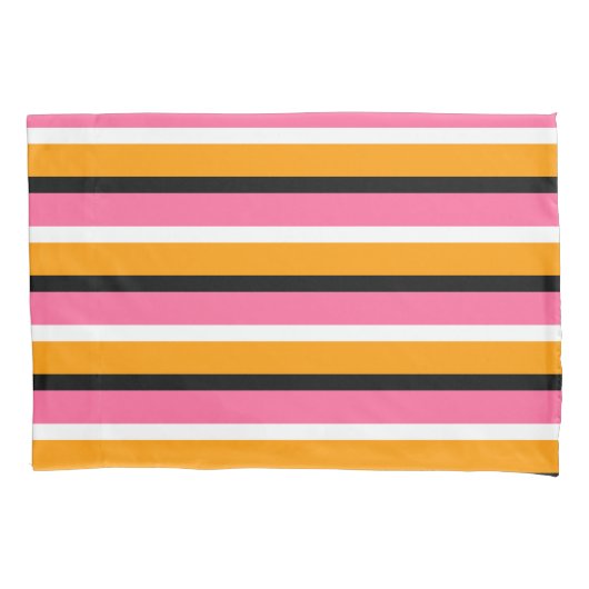 Roze Oranje strepen Horizontale lijnen Kussensloop (Voorkant)