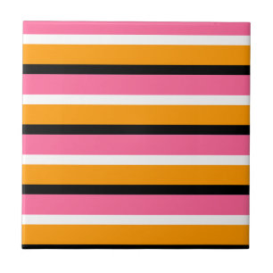 Roze Oranje strepen Horizontale lijnen Tegeltje