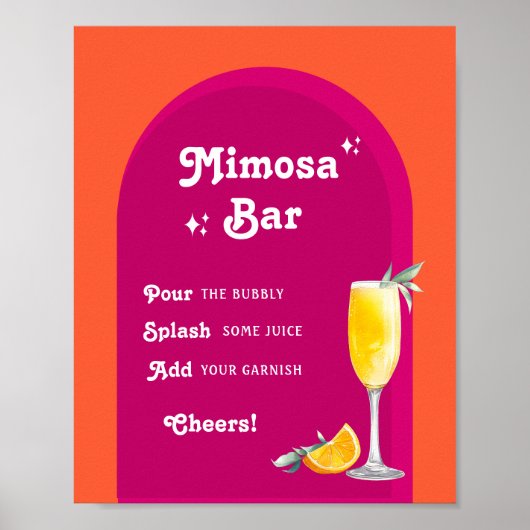 Roze & Oranje Sunset Retro Mimosa Bar Poster (Voorkant)