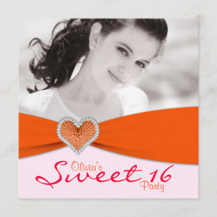 Roze & oranje Sweet Sixteen foto verjaardagsfeestj Kaart
