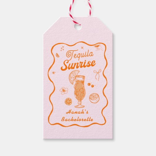Roze Oranje Tequila Sunrise Bruidsmeisjesfeest Cadeaulabel (Voorkant)