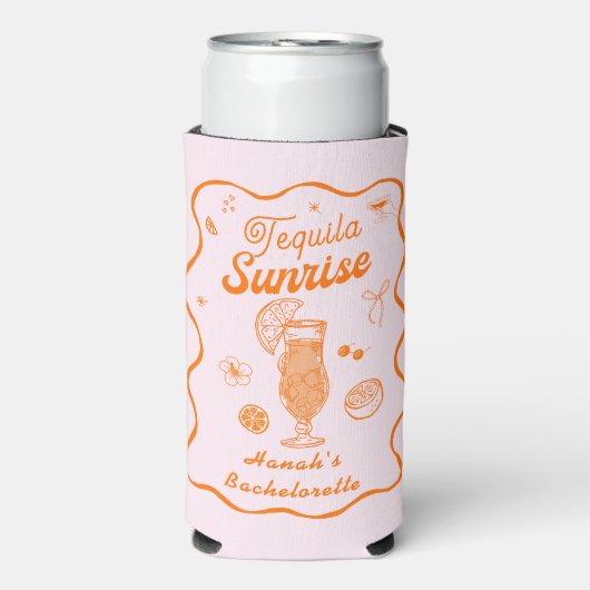 Roze Oranje Tequila Sunrise Meidenavond Seltzer Blikjeskoeler (Seltzer Voorkant)