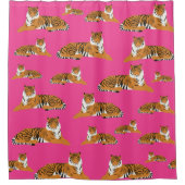 Roze Oranje tijger dierpatroon Douchegordijn (Voorkant)