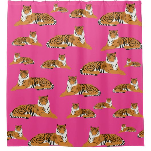 Roze Oranje tijger dierpatroon Douchegordijn (Voorkant)
