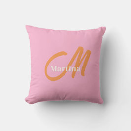 Roze Oranje trendy monogram Kussen