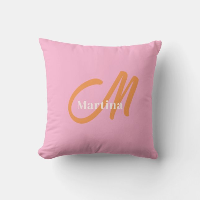 Roze Oranje trendy monogram Kussen (Voorkant)