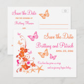 Roze, Oranje tropisch strand Save the Date Briefka Aankondigingskaart (Voorkant / Achterkant)