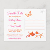 Roze, Oranje tropisch strand Save the Date Briefka Aankondigingskaart (Achterkant)