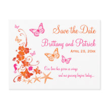 Roze, Oranje tropisch strand Save the Date Briefka