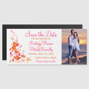 Roze, Oranje tropisch strand Save the Date Magnet Magnetische Uitnodiging