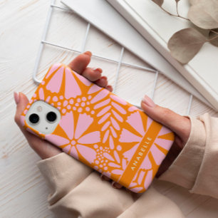Roze & Oranje Tropische Bloemen Monogram Case-Mate iPhone Case