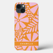 Roze & Oranje Tropische Bloemen Monogram Case-Mate iPhone Case (Achterkant)