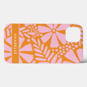 Roze & Oranje Tropische Bloemen Monogram Case-Mate iPhone Case (Achterkant (horizontaal))