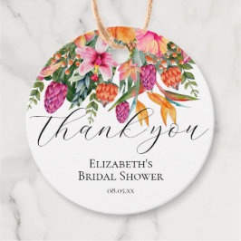 Roze Oranje Tropische Bloemen Script Bedankt Bedankjes Labels