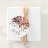 Roze Oranje Tropische Bloemen Script Bedankt Bedankjes Labels (In situ)