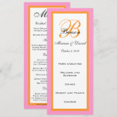 Roze Oranje Trouwmenu Kaarten (Voorkant / Achterkant)