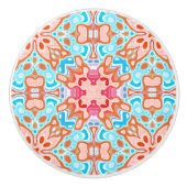 Roze Oranje Turquoise Retro Chic Mosaic Pattern Keramische Knop (Voorkant)