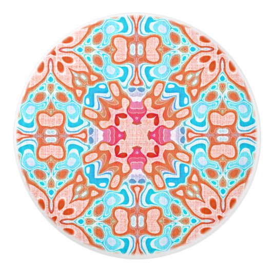 Roze Oranje Turquoise Retro Chic Mosaic Pattern Keramische Knop (Voorkant)