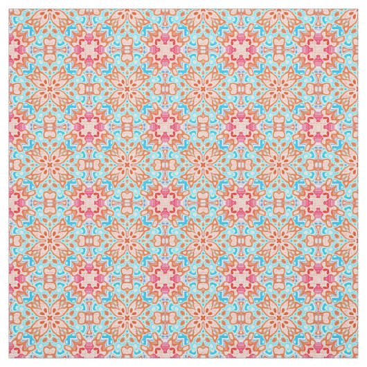 Roze Oranje Turquoise Retro Chic Mosaic Pattern Stof (Swatch)