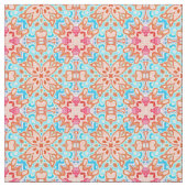 Roze Oranje Turquoise Retro Chic Mosaic Pattern Stof (Close Up)