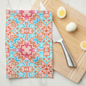 Roze Oranje Turquoise Retro Chic Mosaic Pattern Theedoek (Quarter Fold)