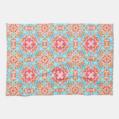 Roze Oranje Turquoise Retro Chic Mosaic Pattern Theedoek (Horizontaal)