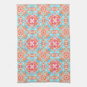 Roze Oranje Turquoise Retro Chic Mosaic Pattern Theedoek (Verticaal)