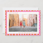 Roze Oranje Unieke Retro Schaakbord Twee Foto  Feestdagenkaart (Voorkant)