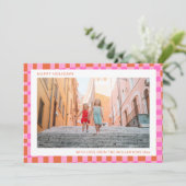 Roze Oranje Unieke Retro Schaakbord Twee Foto  Feestdagenkaart (Staand voorkant)