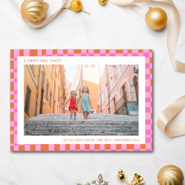 Roze Oranje Unieke Retro Schaakbord Twee Foto  Feestdagenkaart