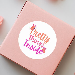 Roze Oranje vlinder dingen binnen Ronde Sticker