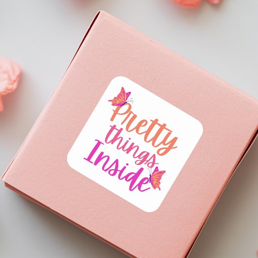 Roze Oranje vlinder  dingen binnen Vierkante Sticker