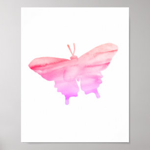 Roze Oranje vlinder schilderend Silhouet Poster