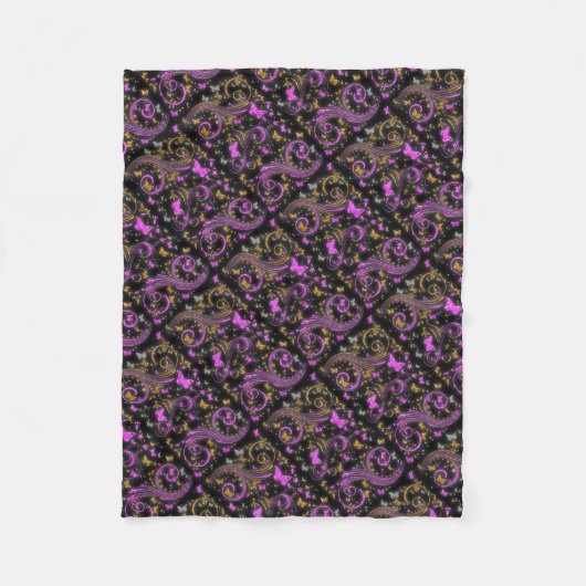 Roze oranje vlinderglitter werveling fleece deken (Voorkant)