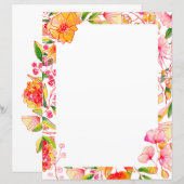 Roze Oranje Waterverf Bloem Stijlbriefpapier (Voorkant / Achterkant)