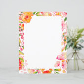 Roze Oranje Waterverf Bloem Stijlbriefpapier (Staand voorkant)