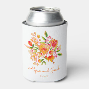 Roze Oranje Waterverf bloemen Aangepast huwelijk Blikjeskoeler