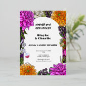 Roze & Oranje Waterverf Bloemen Huwelijksuitnodigi Folie Uitnodiging (Staand Voorkant)