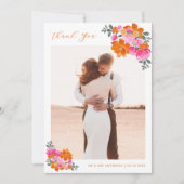 Roze & Oranje Waterverf Bloemen Romantische Bruilo Bedankkaart (Voorkant)