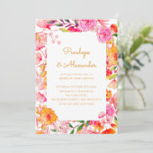 Roze Oranje Waterverf Bloemen Script Chic Bruiloft Kaart (Staand voorkant)