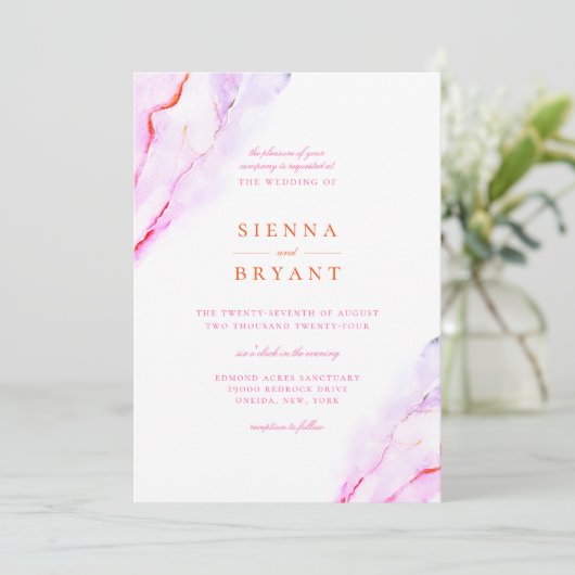 Roze Oranje Waterverf bruiloft Kaart (Staand voorkant)