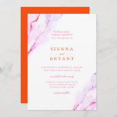 Roze Oranje Waterverf bruiloft Kaart (Voorkant / Achterkant)