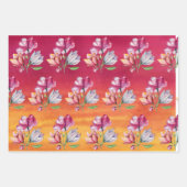 roze oranje waterverf en bloemen inpakpapier vel (Voorkant)