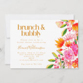 Roze Oranje Waterverf Floral Bridal Brunch Bubble Kaart (Voorkant)