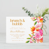 Roze Oranje Waterverf Floral Bridal Brunch Bubble Kaart (Staand voorkant)