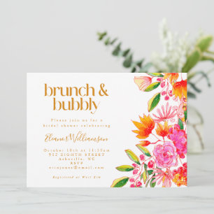 Roze Oranje Waterverf Floral Bridal Brunch Bubble Kaart
