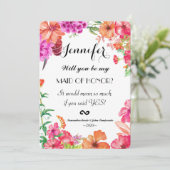 Roze Oranje Waterverf Garden Maid of Honor Invite Kaart (Staand voorkant)