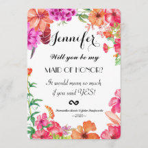 Roze Oranje Waterverf Garden Maid of Honor Invite