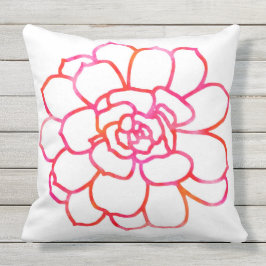 Roze Oranje Waterverf Succulent Buitenkussen