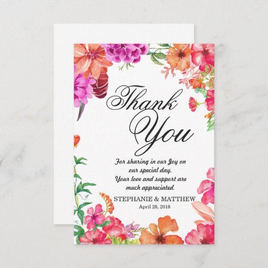 Roze Oranje Waterverf Tuin Hartelijk dank Bedankkaart (Voorkant / Achterkant)